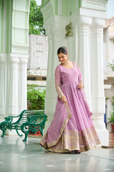 Trendy Sky Blue Color Georgette Embroidery Gown